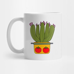 Cute Cactus Design #156: Saguaro Cacti In A Pot With Tomato Design Mug